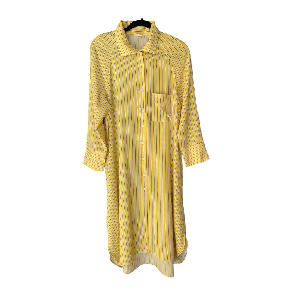 Silk & Salt Yellow Striped Long Sleeve Shirt Button Down Dress